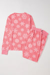 Pink Christmas Snowflake Print Two Piece Loungewear