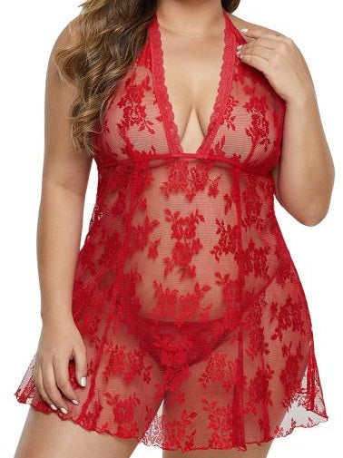 LACE PLUS SIZE BABYDOLL HESTIA red