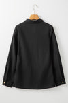 Black Solid Color Textured Buttoned Turn Down Collar Shirt