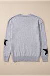 Gray Star Pattern Drop Shoulder Sweater