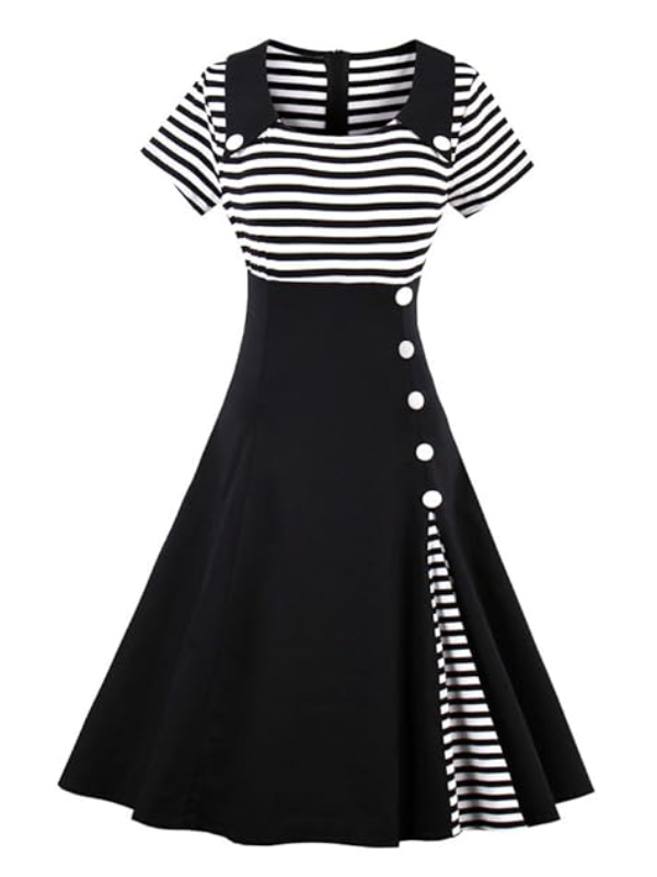 DRESS WITH STRIPES HATULA black white