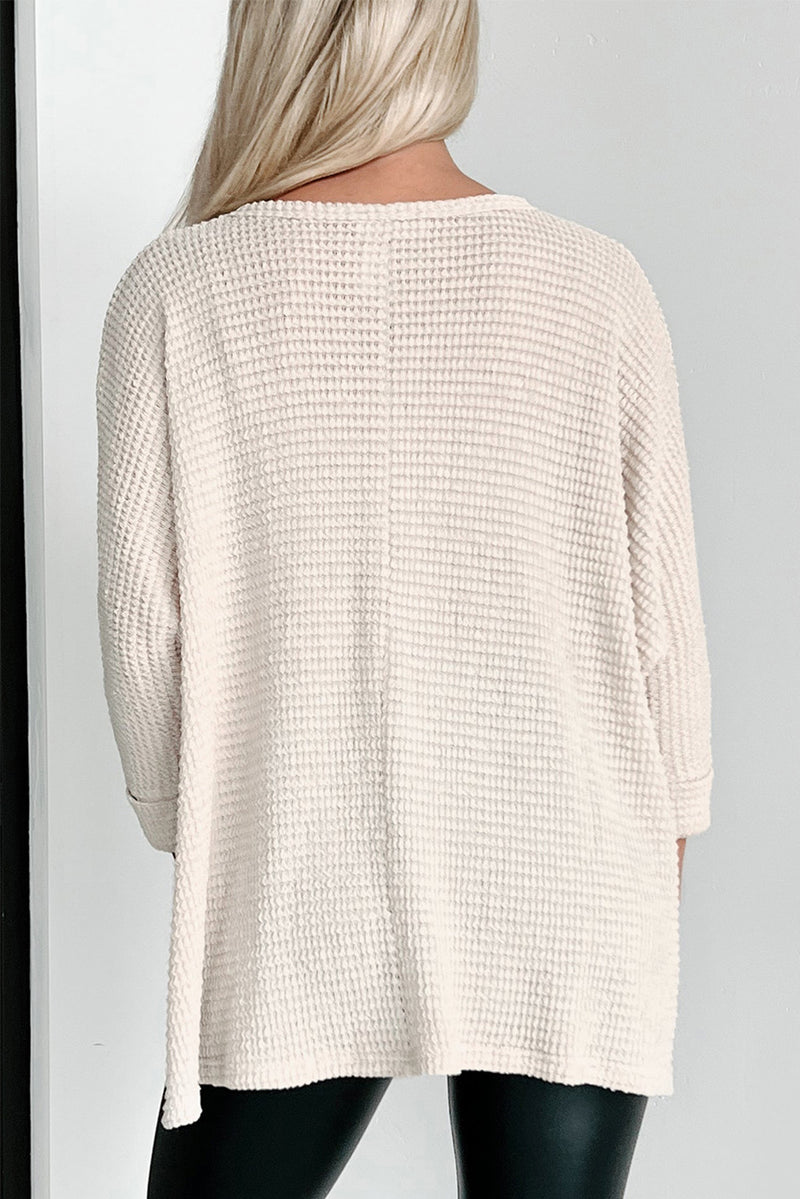 Apricot Waffle Knit Splits Batwing Sleeve Oversized Top