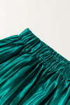 Blackish Green Satin Elastic Waist Pleated Maxi Skirt