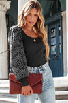 Black Flower Puff Sleeve Ribbed Knit Top