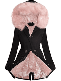 <tc>Parka kabát Marjory čierny s ružovou kožušinou</tc>