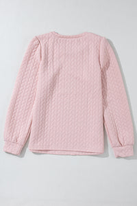 Light Pink Cable Textured Puff Sleeve Sweatshirt