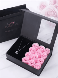 <tc>Darčekový box s taškou a vo vnútri s retiazkou ružami Itssel ružový</tc>